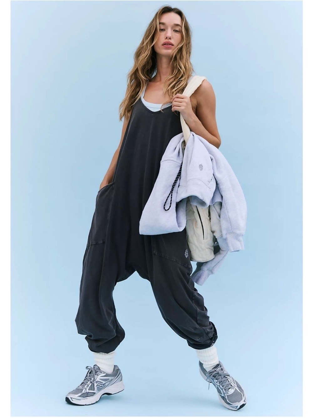 New Free People Movement Hot Shot Onesie Washed Black Large